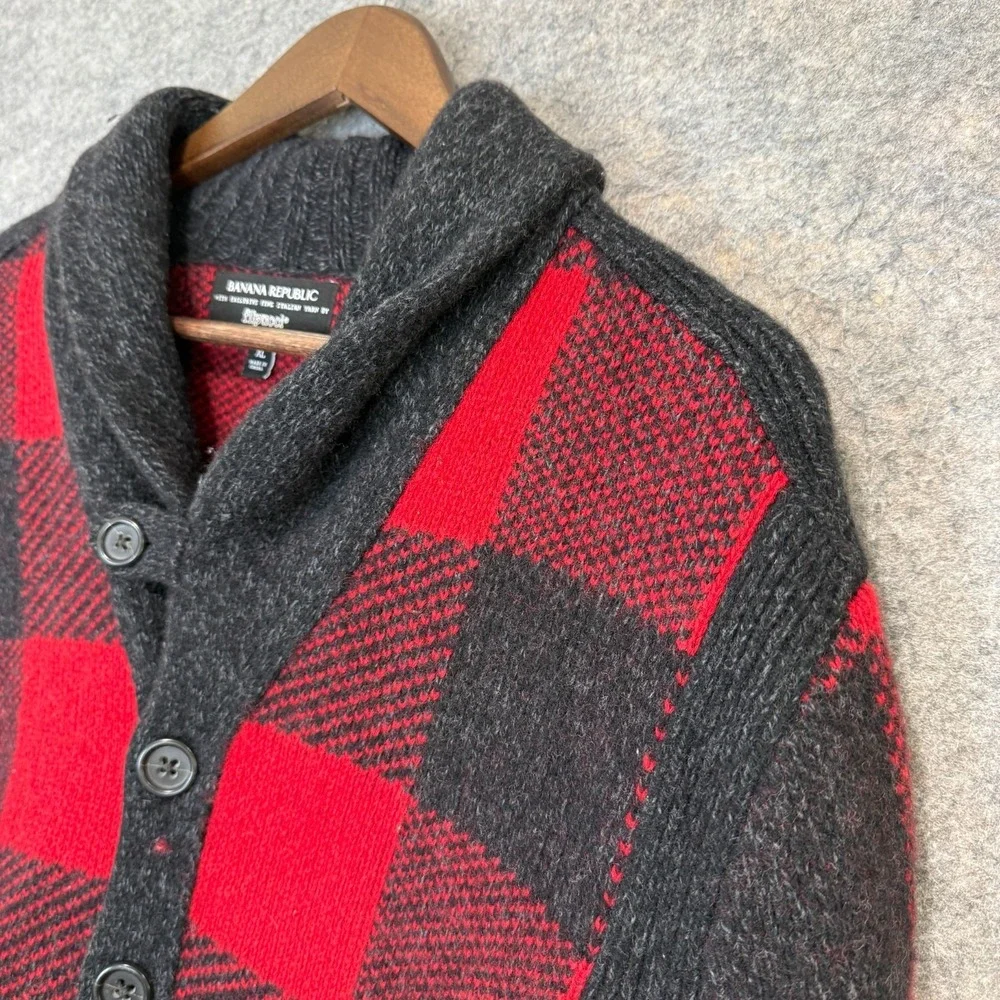 Banana‎ Republic Filpucci Merino Wool Buffalo Plaid Cardigan Mens XL Shawl Heavy